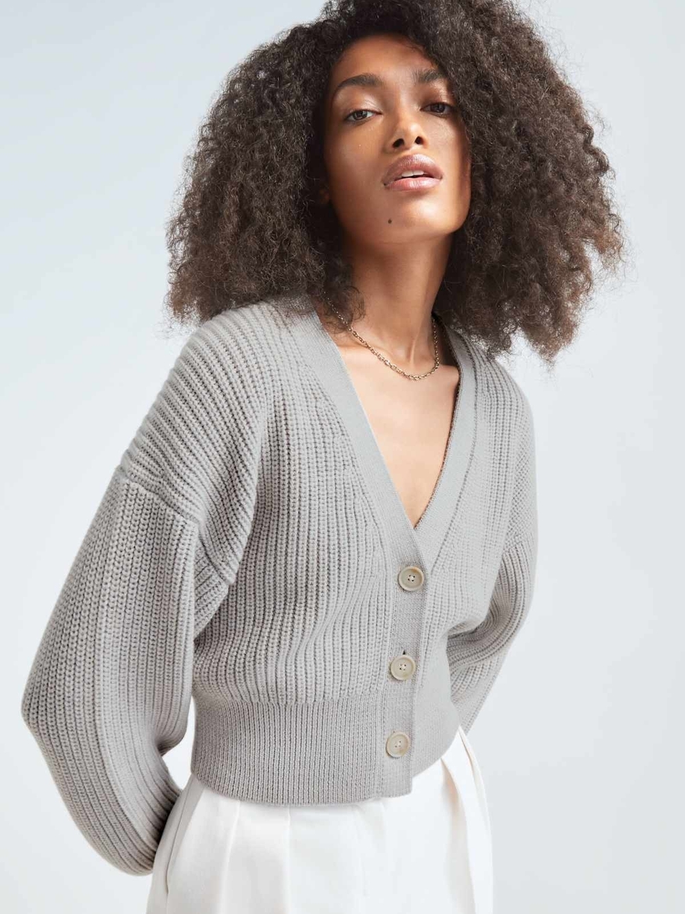 Babaton Canberra Merino Wool Knit Cardigan Light Grey